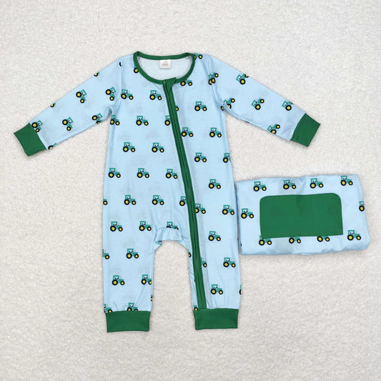 Blue tractor one piece zippy