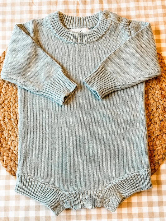Knit long sleeve romper - blue