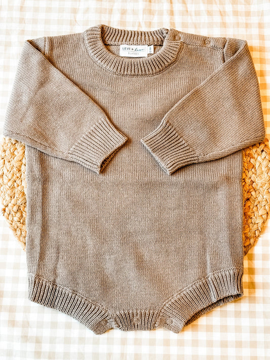 Knit long sleeve romper - brown