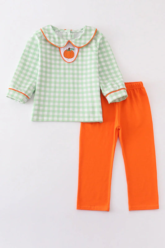 Plaid pumpkin boys set