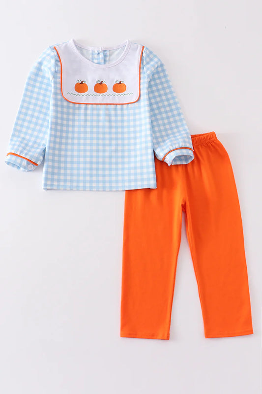 Blue plaid pumpkin boys set