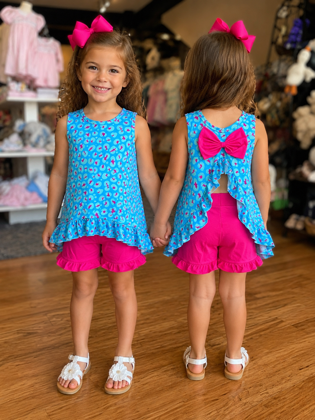 Bow back leopard short set