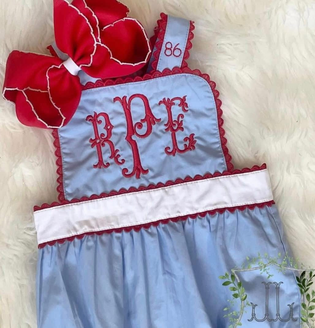 Blue/red ric rac girls bubble