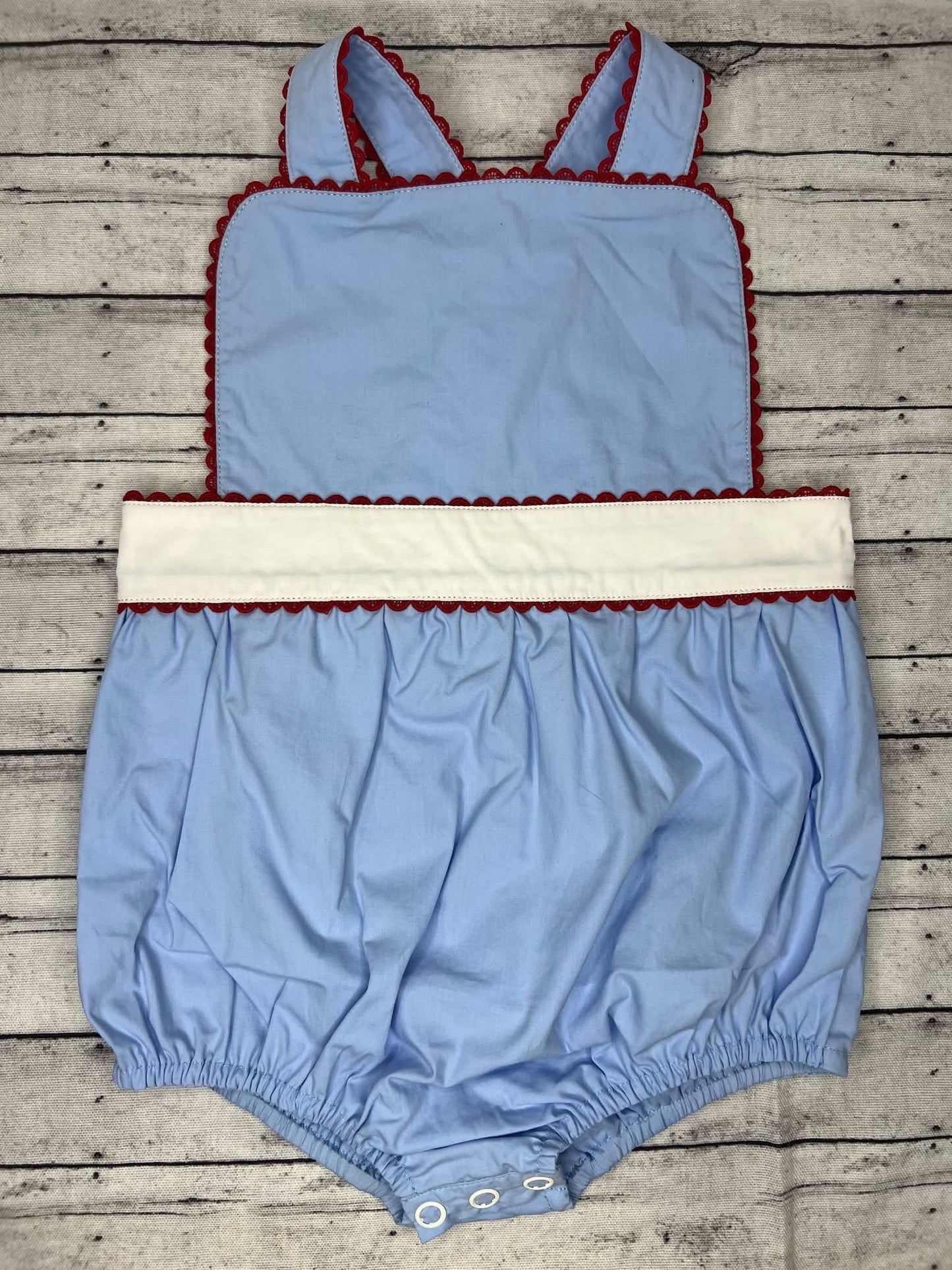 Blue/red ric rac girls bubble