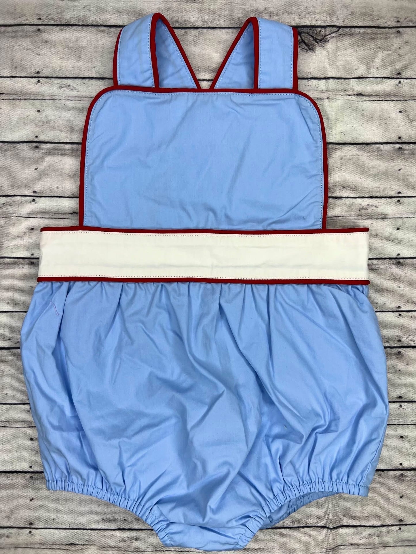 Blue/red ric rac girls bubble