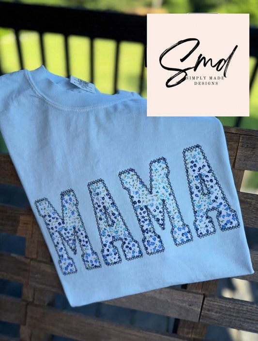 Blue floral applique tees