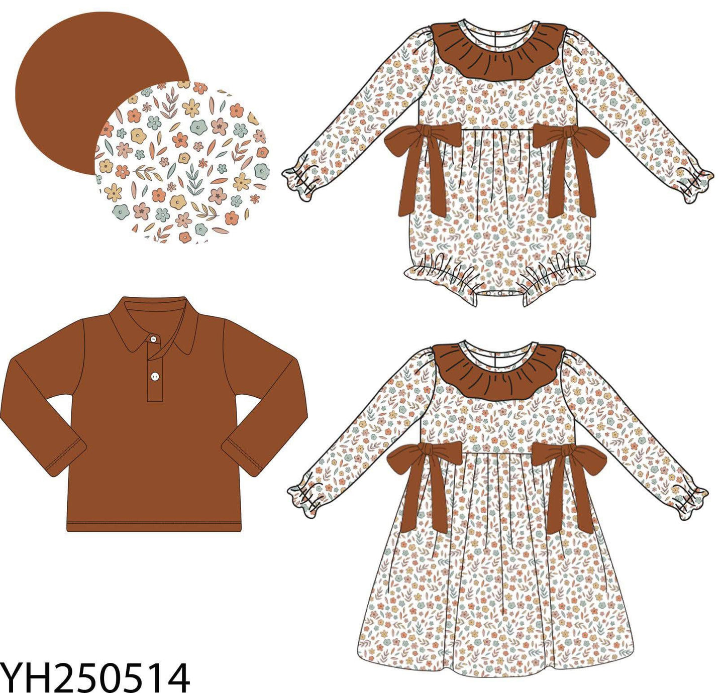 Brown floral long sleeve bubble