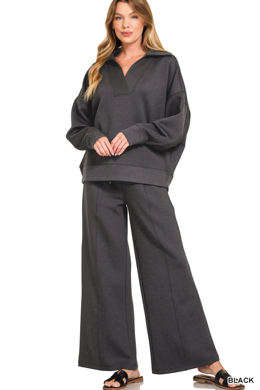 Collard Long sleeve ribbed set- black