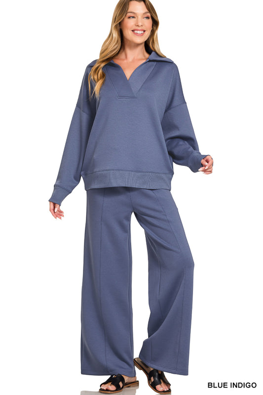 Collard Long sleeve ribbed set- d. Blue