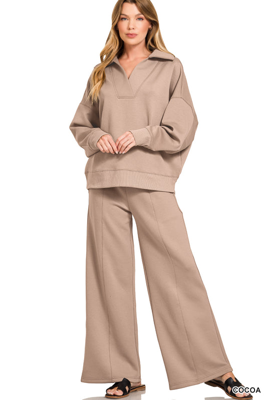 Collard Long sleeve ribbed set- khaki
