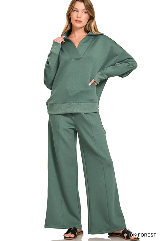 Collard Long sleeve ribbed set- Green
