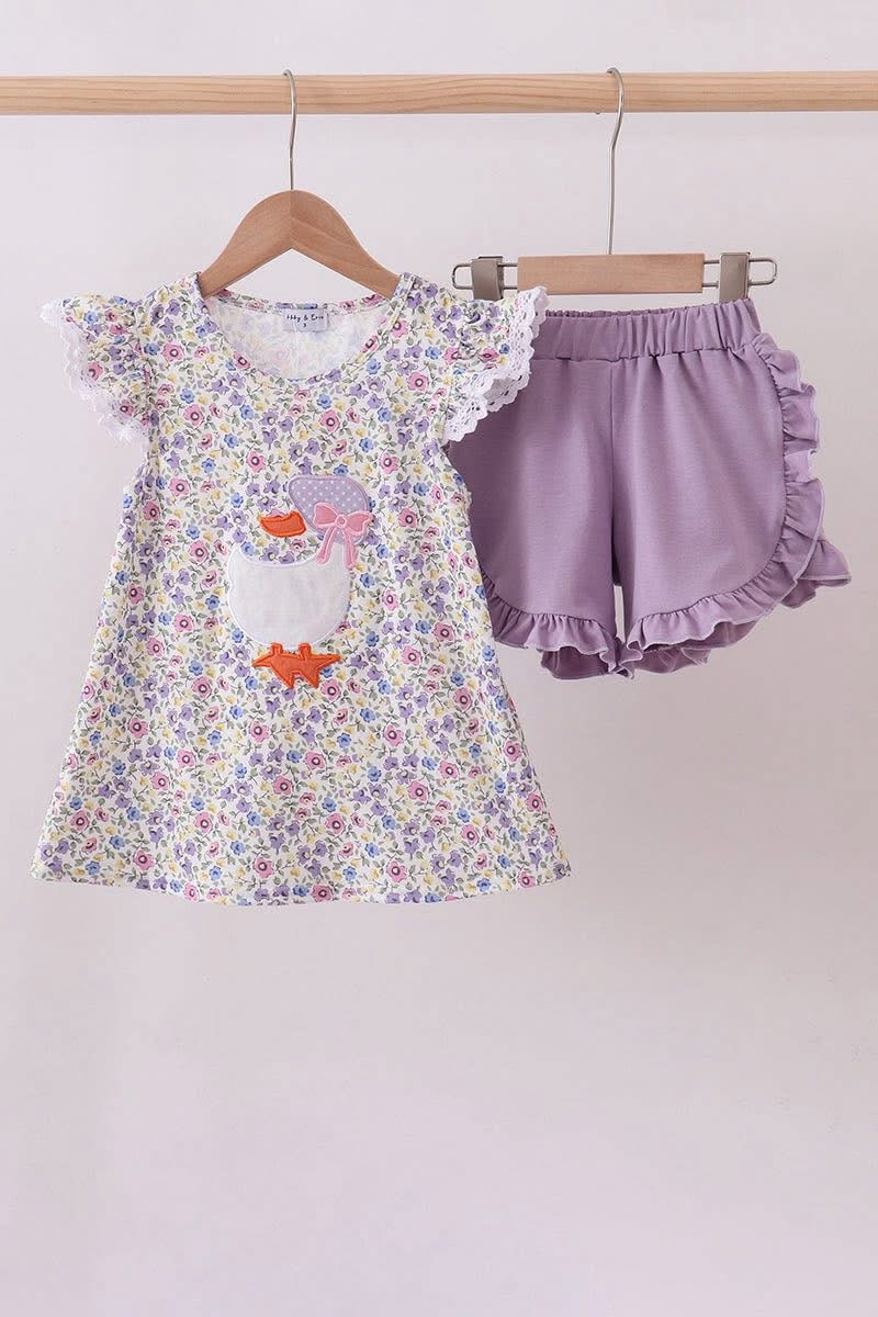 Purple floral goose short set