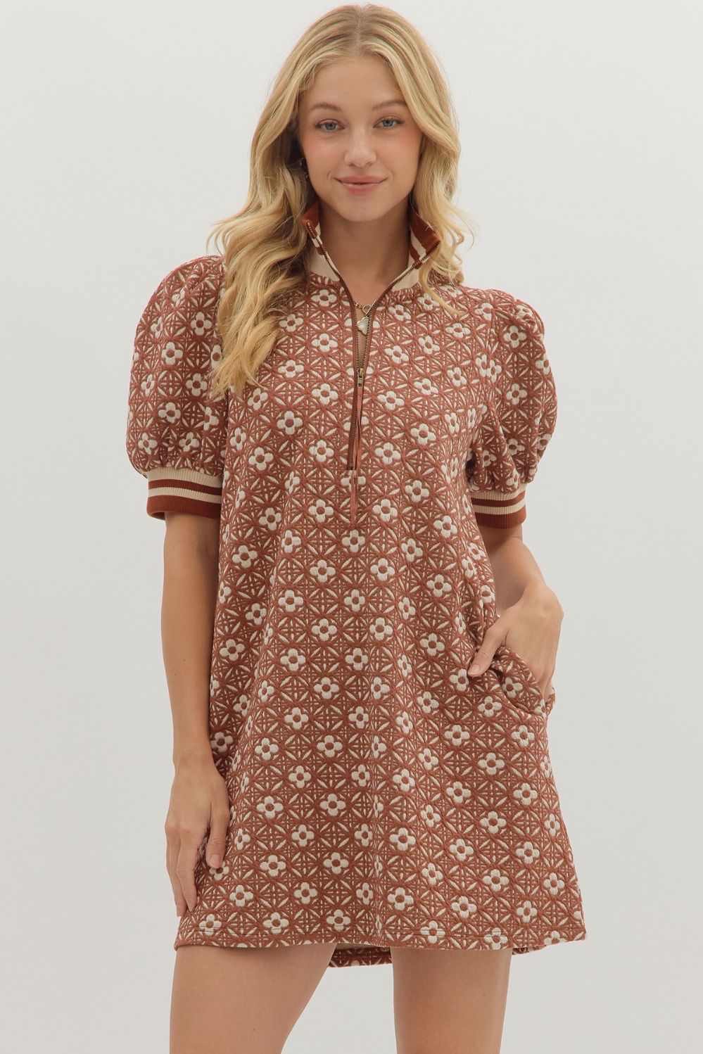 Puff sleeve rust dress