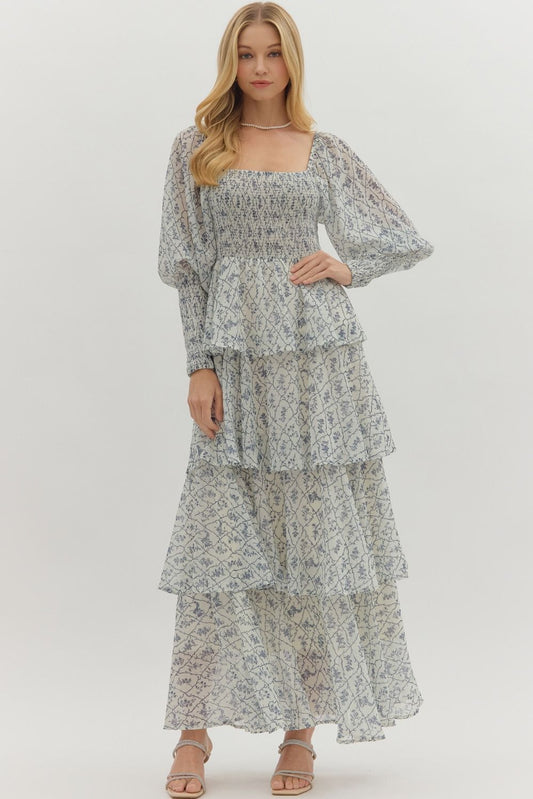 Ruffle tiered floral long sleeve maxi dress