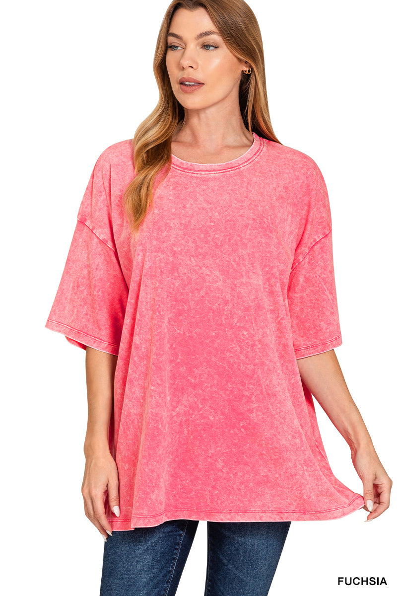 Acid wash boyfriend tee- ash pink