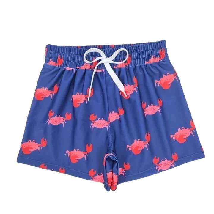 Navy blue crab swim trunks