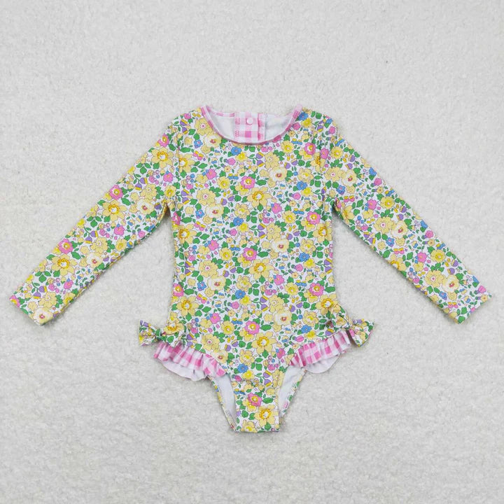 Yellow floral swim Rashgaurd