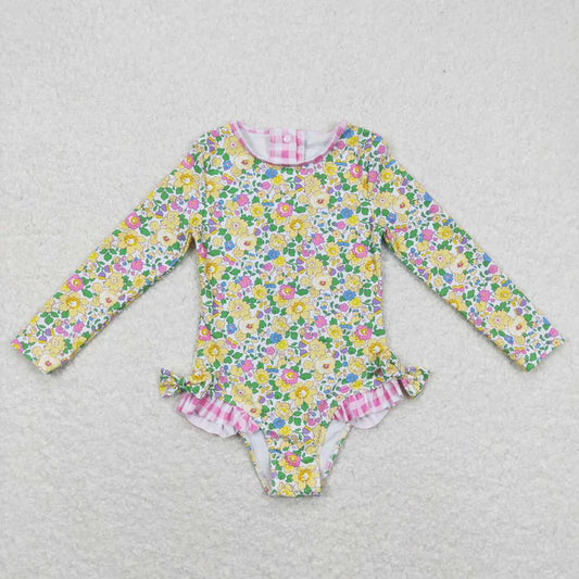 Yellow floral swim Rashgaurd