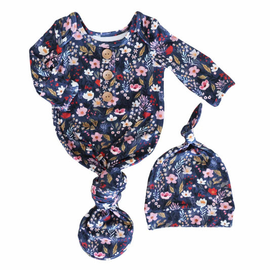 Midnight meadow bamboo know gown & hat