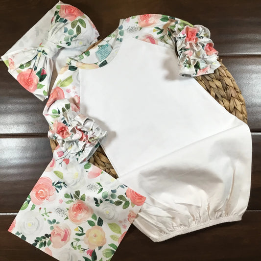 Floral sleeve gown- embroidery included