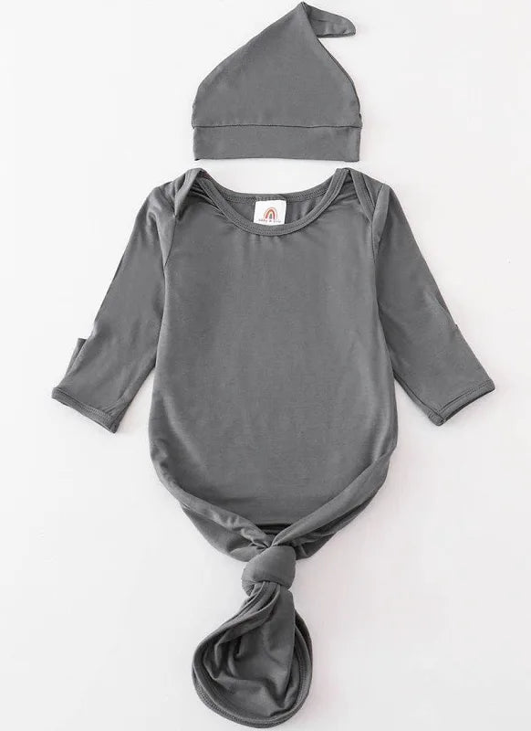 Charcoal bamboo baby gown with hat