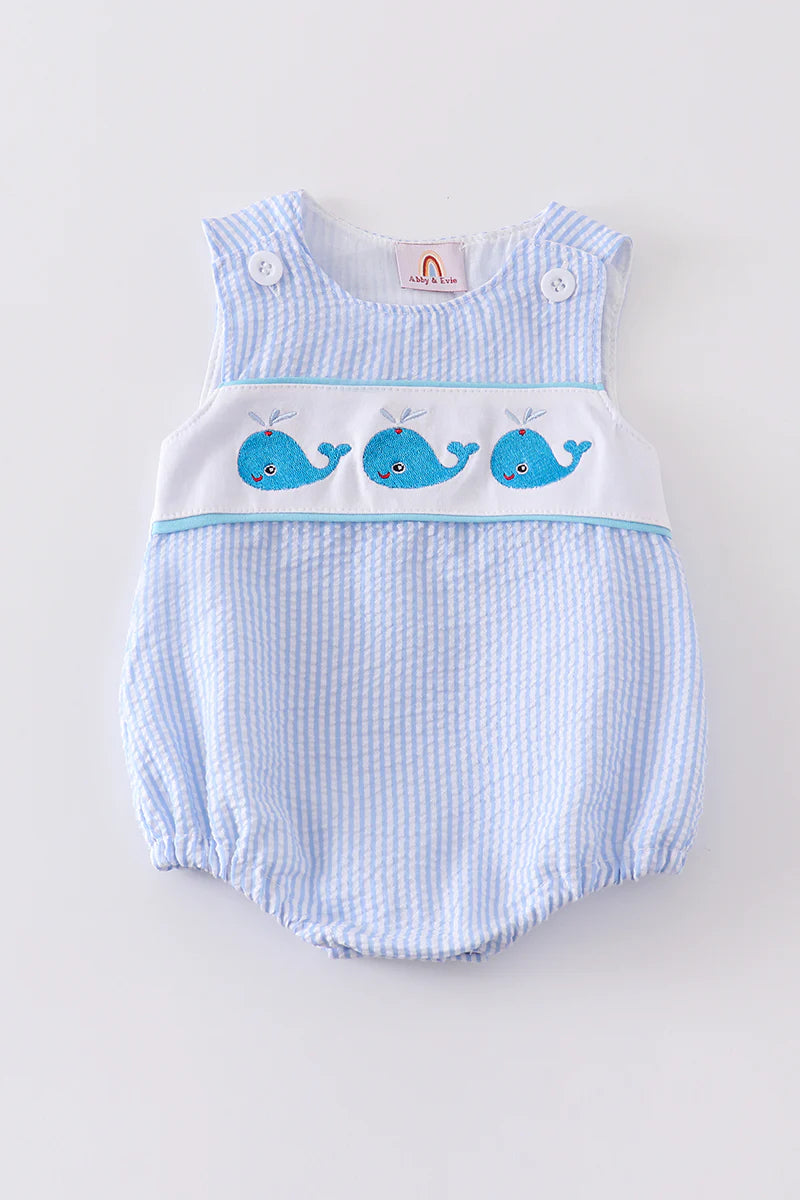 Blue whale embroidered boys bubble