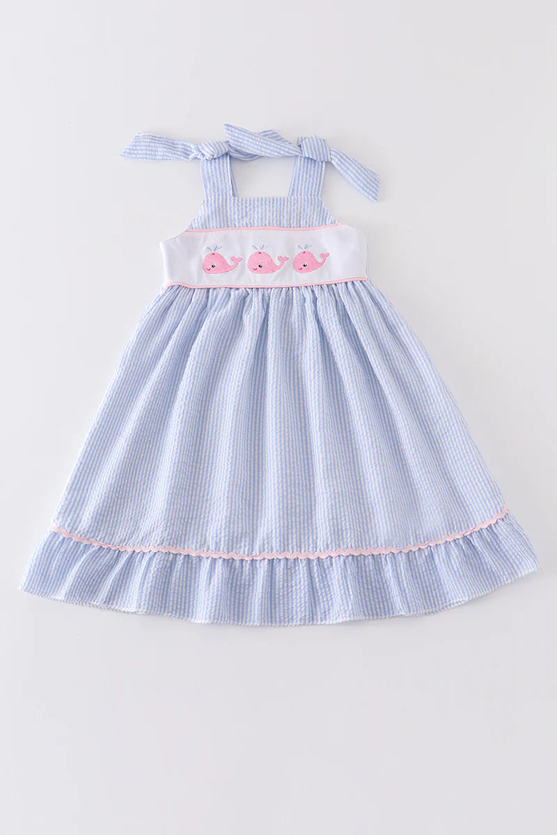 Pink whale seersucker dress