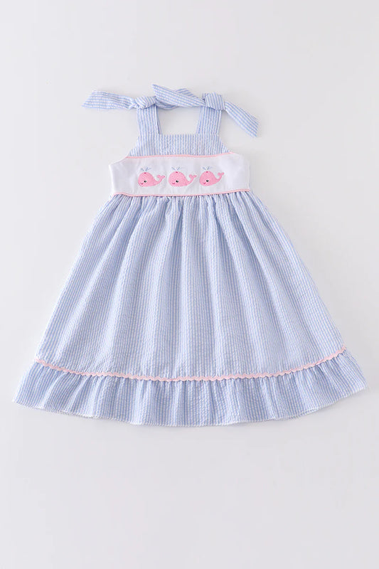 Pink whale seersucker dress