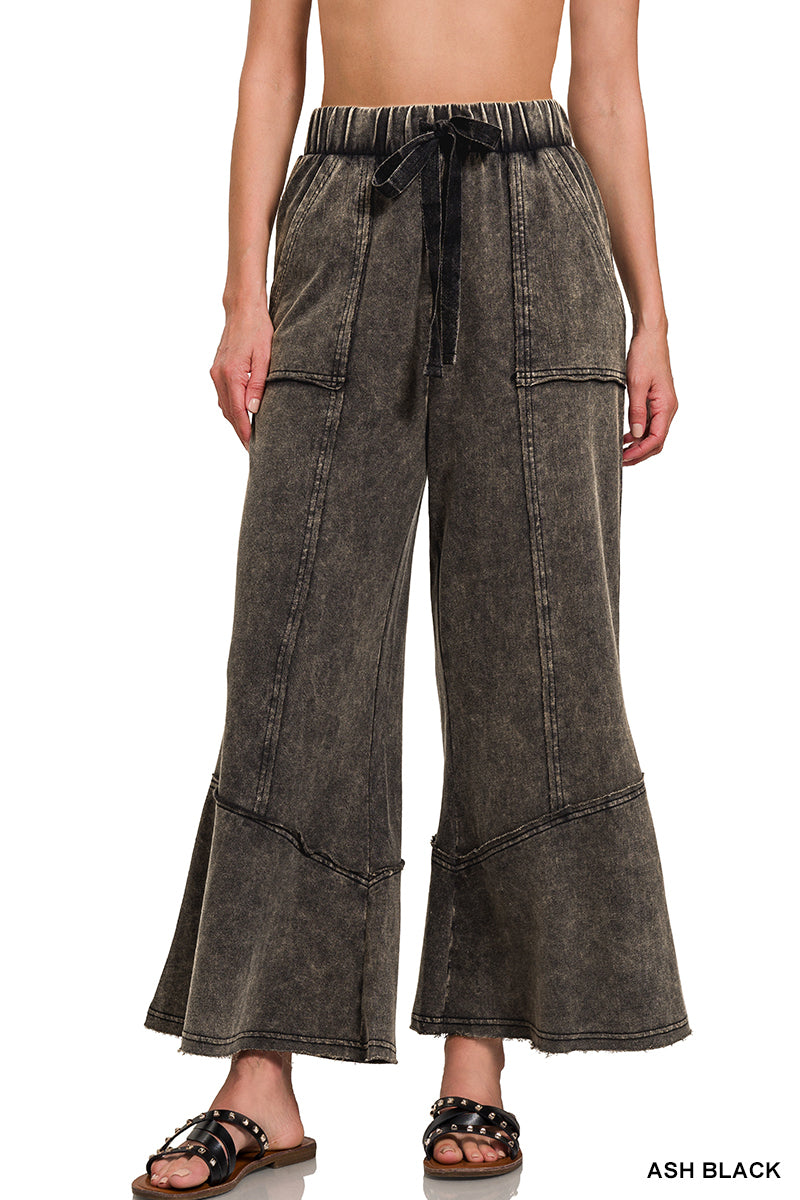 Acid wash flare hem pants- ash black
