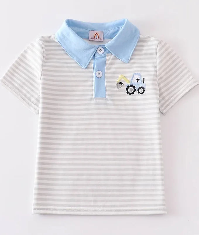 Blue excavator striped top