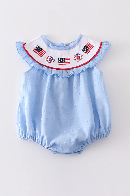 Patriotic flag embroidered Swiss dot bubble