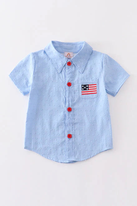 Blue patriotic flag Swiss dot shirt
