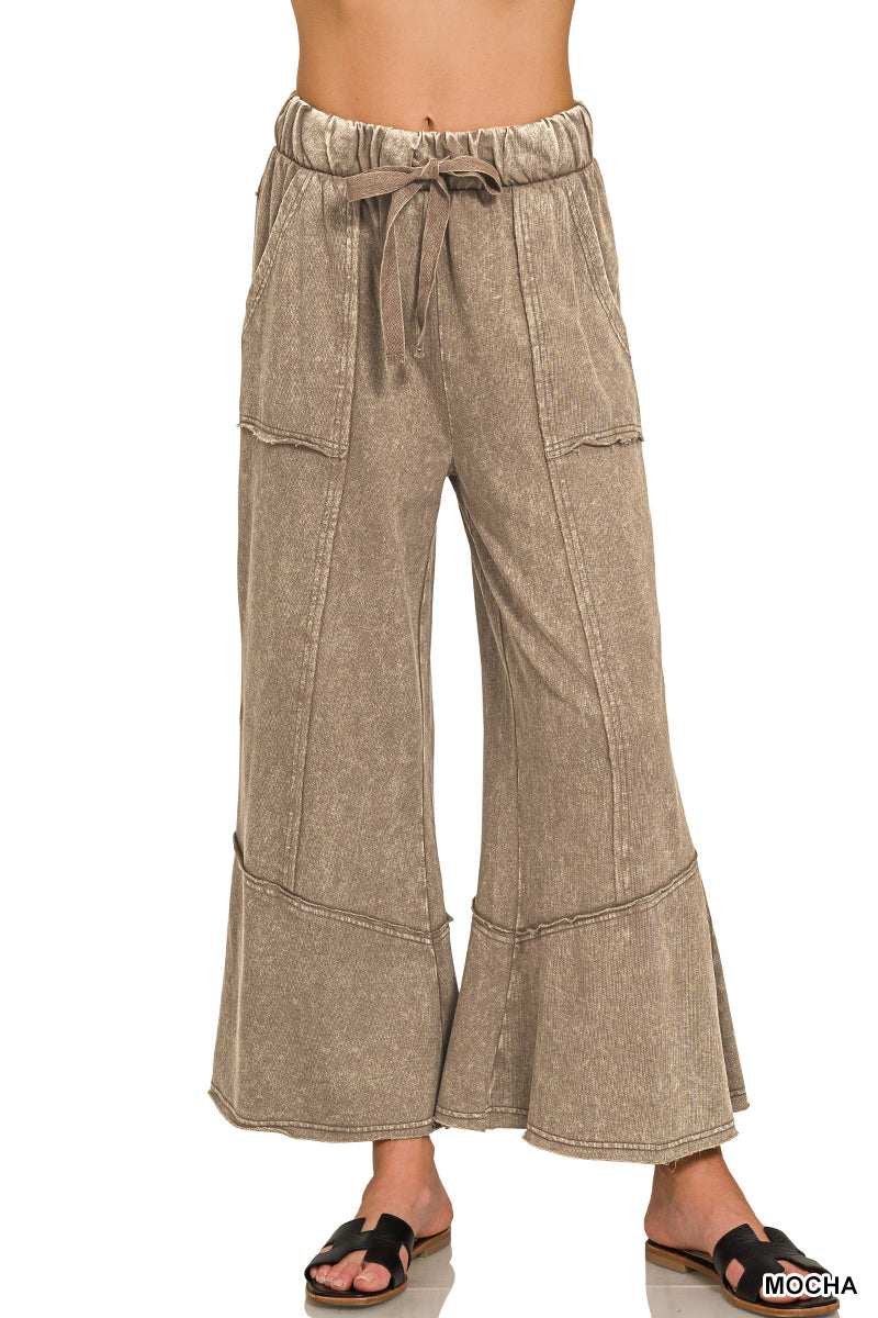 Acid wash flare hem pants- mocha