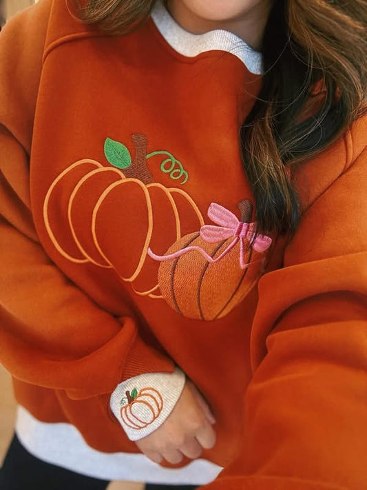 Embroidered layered pumpkin sweatshirt