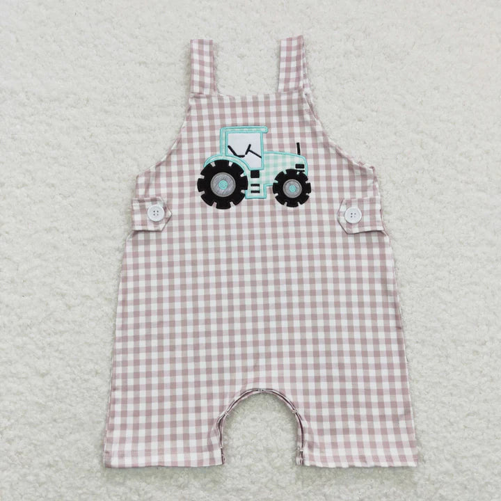 Plaid tractor romper