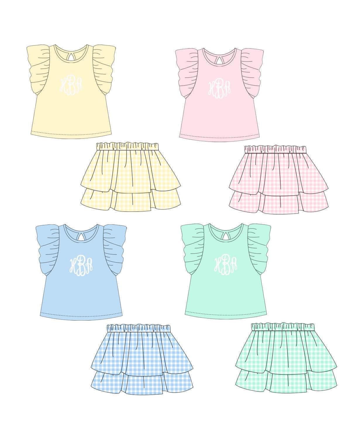 Pink gingham Skort Set - embroidered