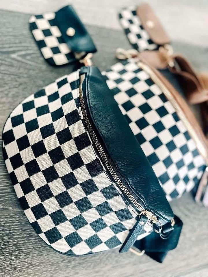 Checkered sling purse