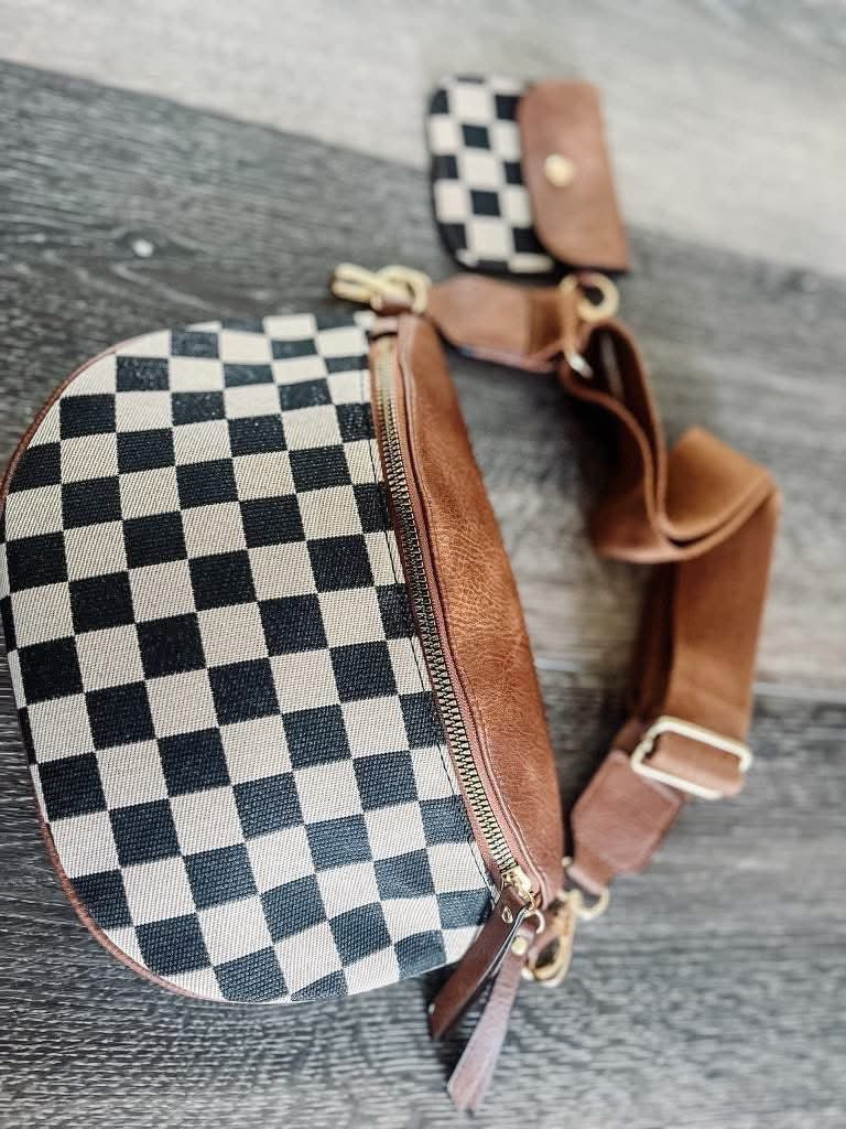 Checkered sling purse