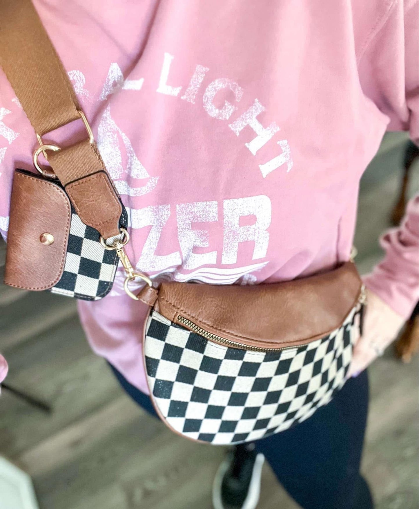 Checkered sling purse