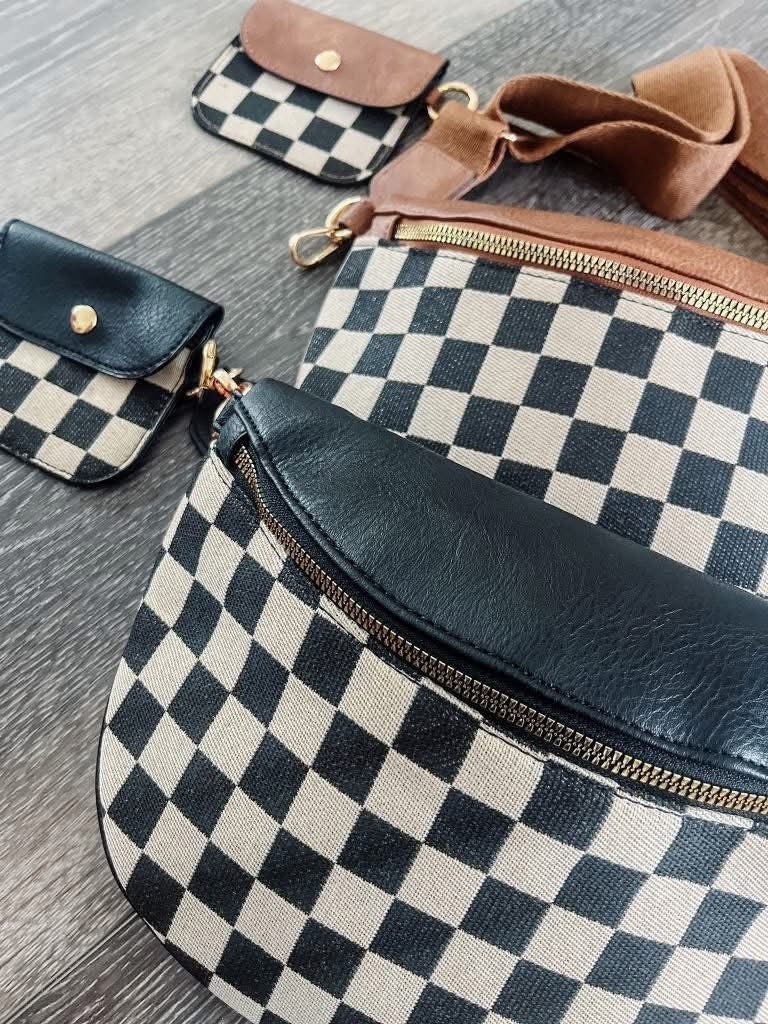 Checkered sling purse