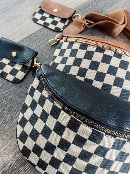 Checkered sling purse