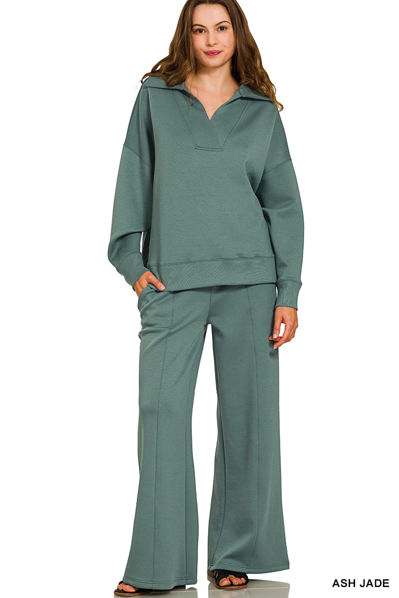 Collard Long sleeve ribbed set- Jade