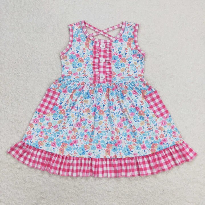 Floral pink gingham dress