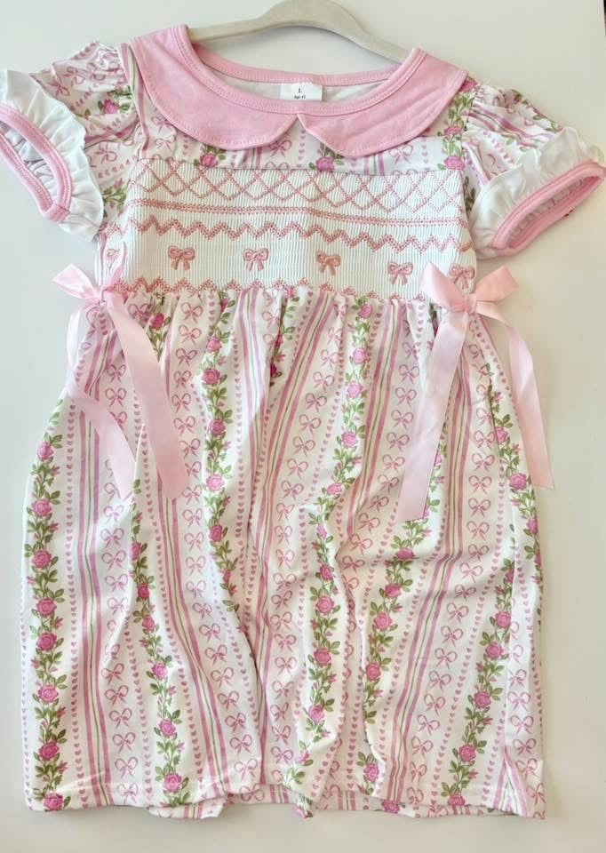 Bow floral smocked dress