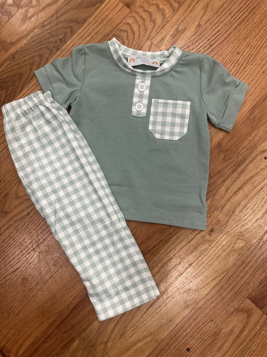 Green gingham boys set