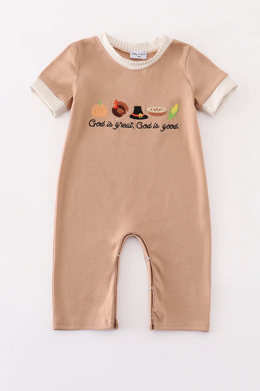 God is great, good is good boys romper