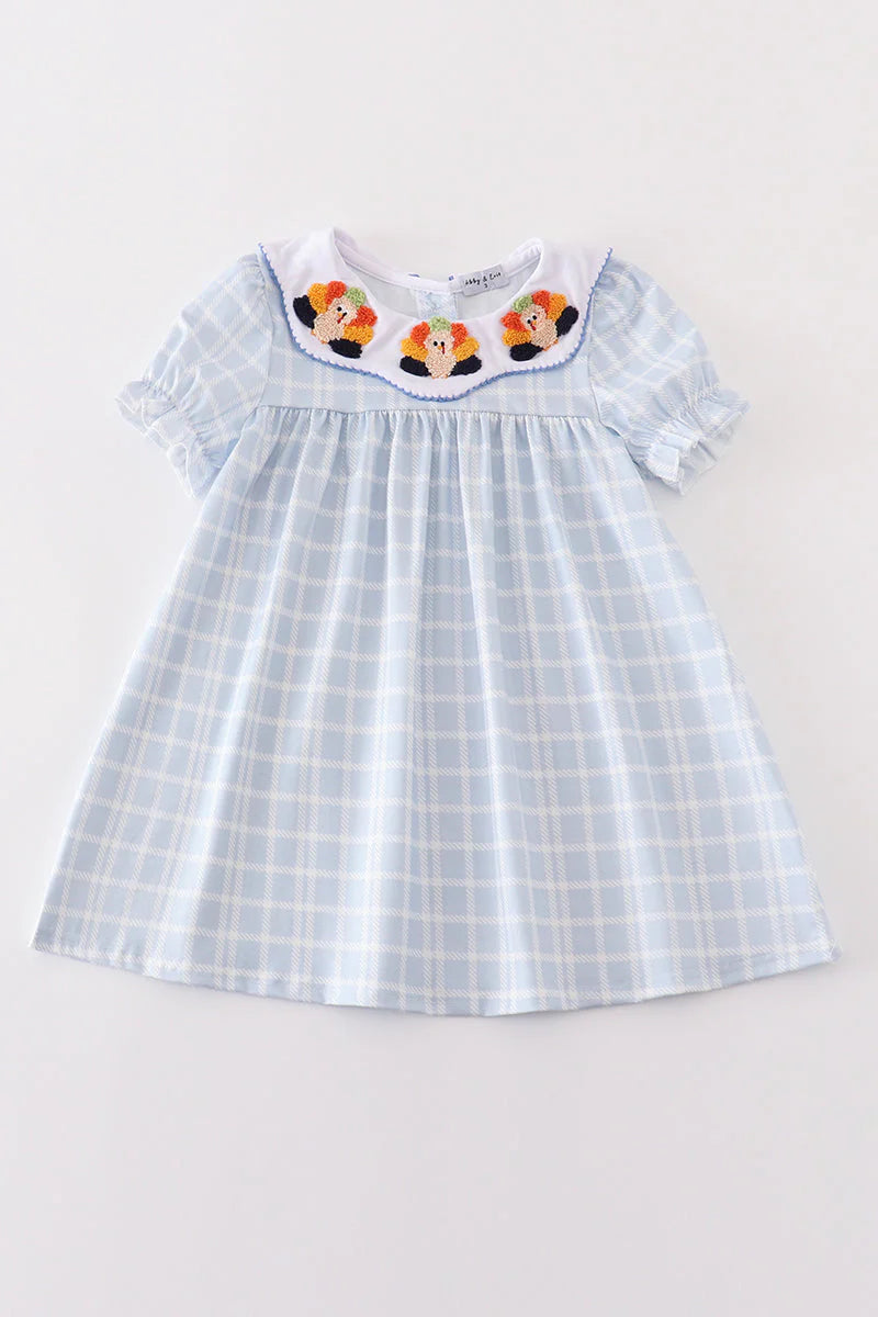 French knot blue turkey dress