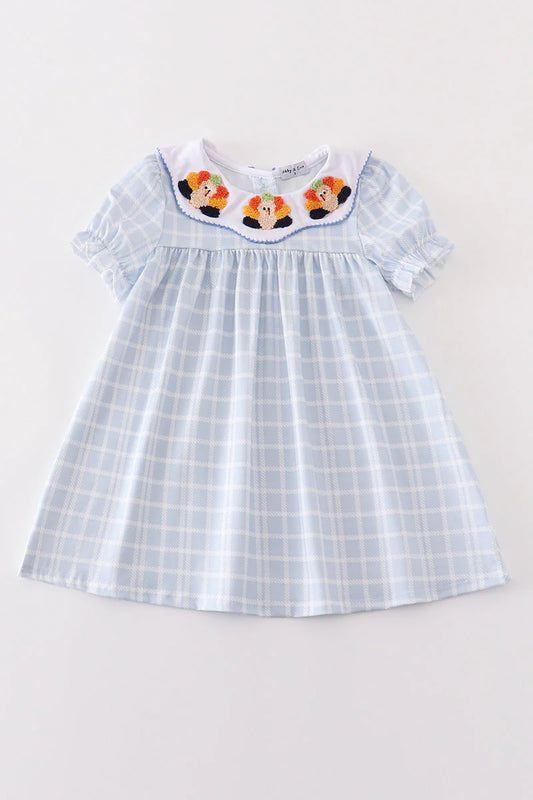 French knot blue turkey dress