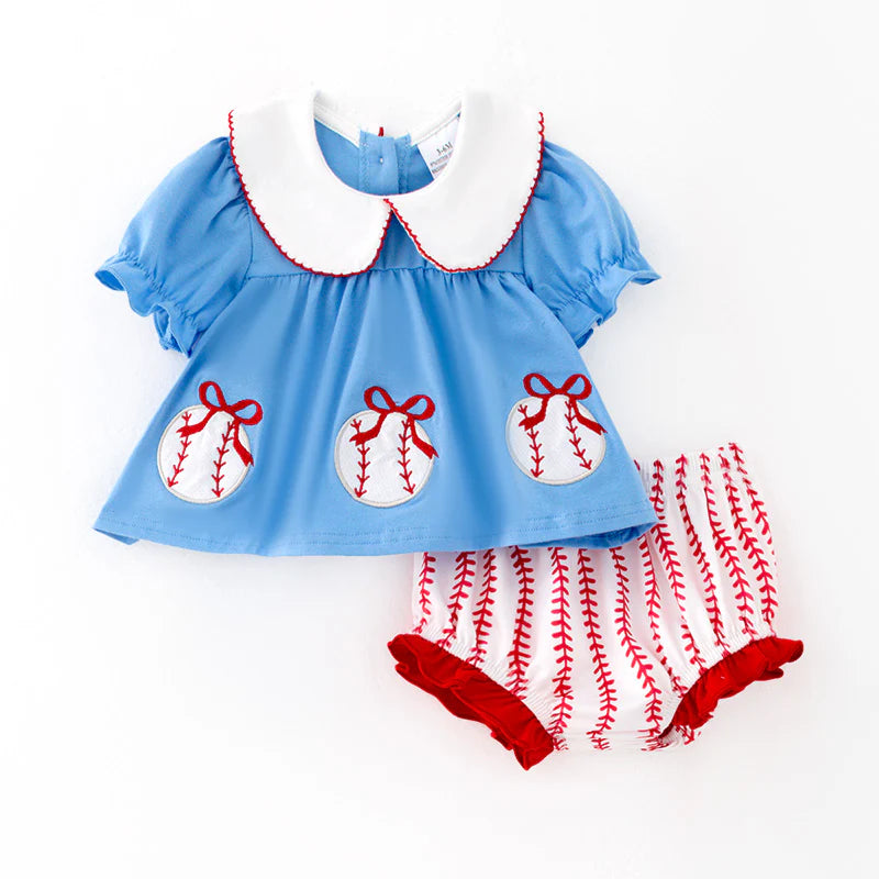 Baseball bow trio bummie set
