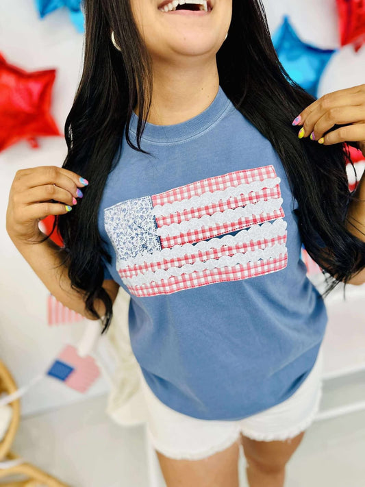 Floral gingham flag tee